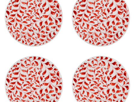 Red Scroll Dinner Plates (Set of 4) Online Hot Sale