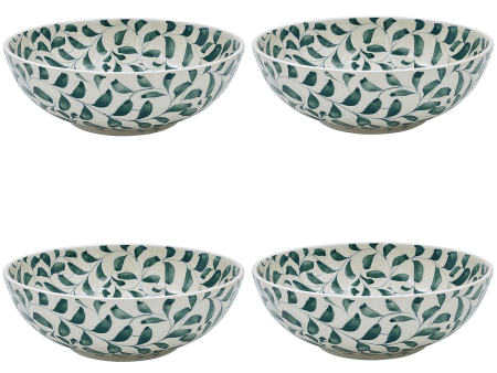 Large Green Scroll Bowls (Set of 4) Hot on Sale