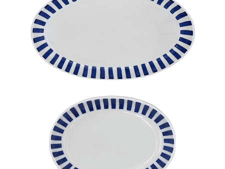 Navy Blue Stripes Serving Platters (Set of 2) Online Sale