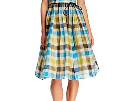 Sara Emanuel V-Neck Plaid Linen Dress Cheap