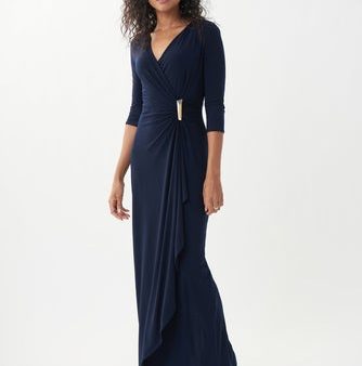 Joseph Ribkoff 3 4 Sleeve Front V Neck Front Brooch Long Dress Online