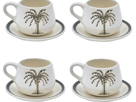 Palm Coffee Cup & Saucers (Set of 4) For Discount