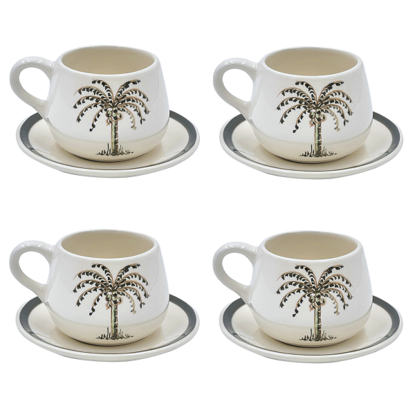 Palm Coffee Cup & Saucers (Set of 4) For Discount