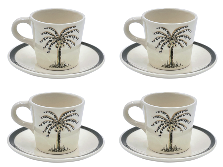 Palm Espresso Cup & Saucers (Set of 4) Discount