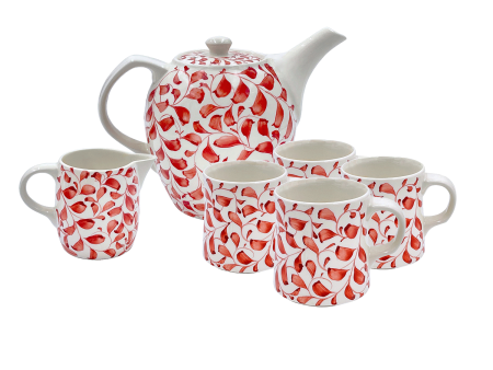 Red Scroll Tea Set (6 Piece) on Sale