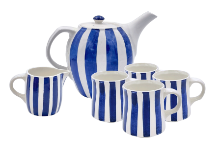 Navy Blue Stripes Tea Set (6 Piece) Discount