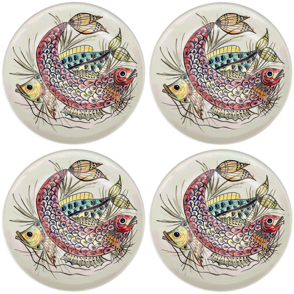 Red Aldo Fish Charger Plates (Set of 4) For Discount