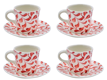 Red Scroll Espresso Cup & Saucers (Set of 4) For Sale