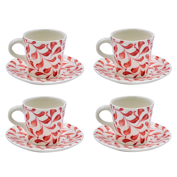 Red Scroll Espresso Cup & Saucers (Set of 4) For Sale