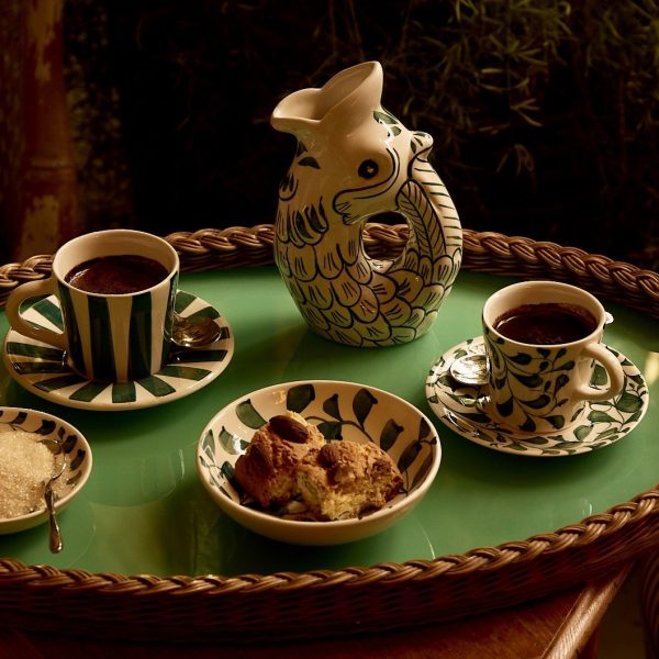 Green Scroll Espresso Cup & Saucers (Set of 4) Online