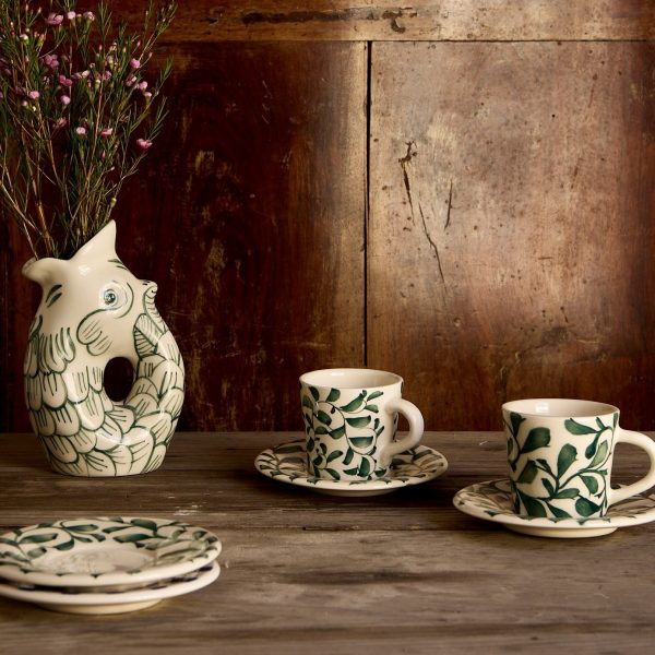 Green Scroll Espresso Cup & Saucers (Set of 4) Online