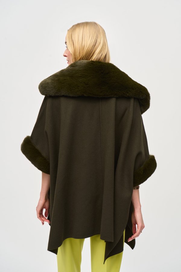 Joseph Ribkoff Brushed Jacquard and Faux Fur Cape Fashion