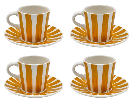 Yellow Stripes Espresso Cup & Saucers (Set of 4) on Sale