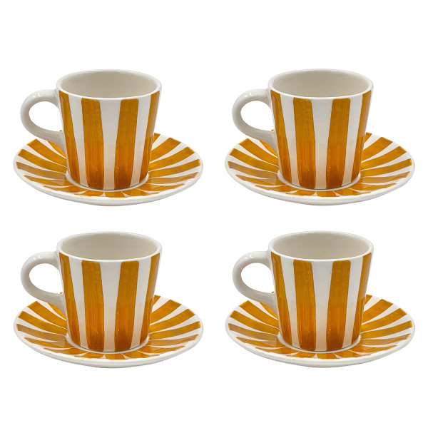 Yellow Stripes Espresso Cup & Saucers (Set of 4) on Sale