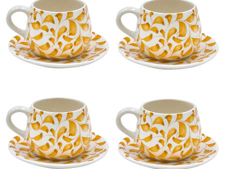 Yellow Scroll Coffee Cup & Saucers (Set of 4) For Discount