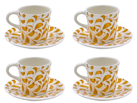 Yellow Scroll Espresso Cup & Saucers (Set of 4) For Sale