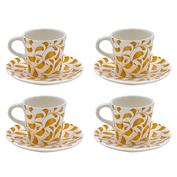 Yellow Scroll Espresso Cup & Saucers (Set of 4) For Sale