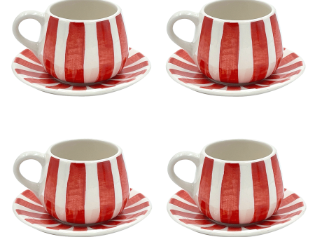 Red Stripes Coffee Cup & Saucers (Set of 4) Online