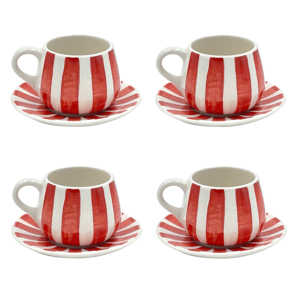 Red Stripes Coffee Cup & Saucers (Set of 4) Online