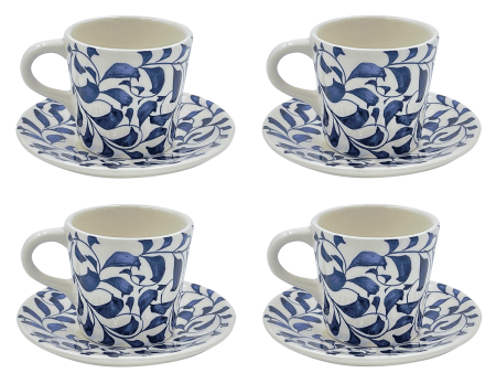 Navy Blue Scroll Espresso Cup & Saucers (Set of 4) on Sale