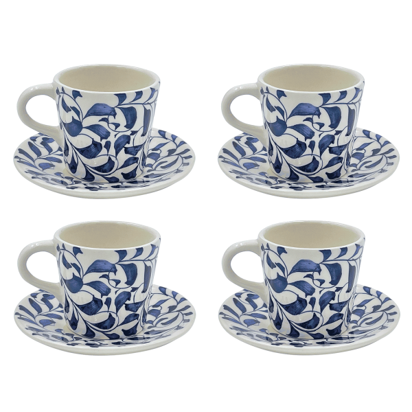 Navy Blue Scroll Espresso Cup & Saucers (Set of 4) on Sale