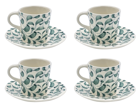 Green Scroll Espresso Cup & Saucers (Set of 4) Online