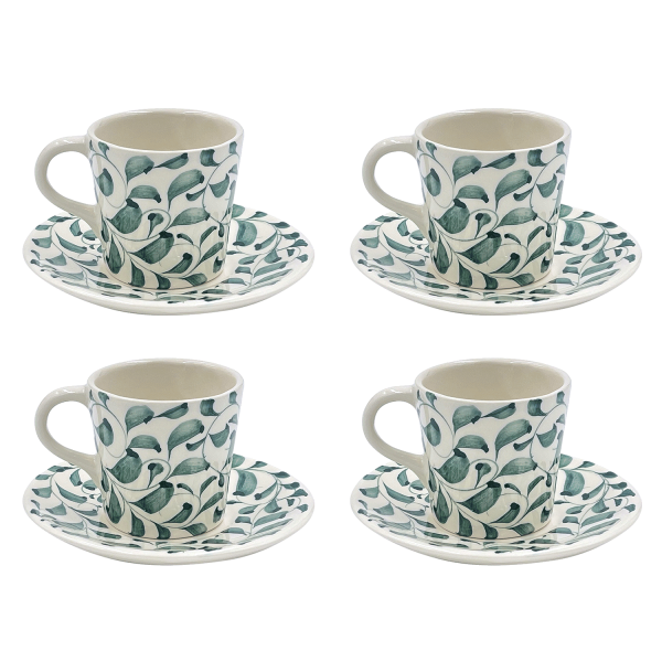 Green Scroll Espresso Cup & Saucers (Set of 4) Online