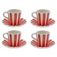 Red Stripes Espresso Cup & Saucers (Set of 4) Online Hot Sale