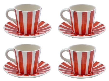 Red Stripes Espresso Cup & Saucers (Set of 4) Online Hot Sale