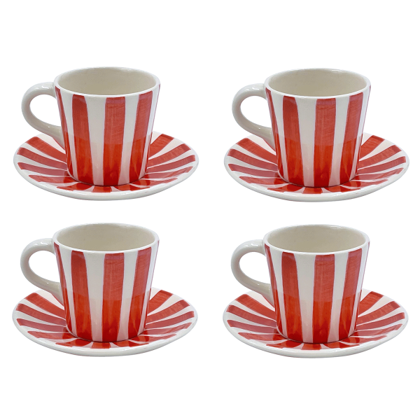 Red Stripes Espresso Cup & Saucers (Set of 4) Online Hot Sale