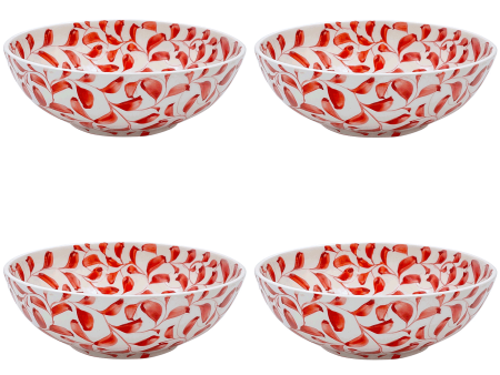 Large Red Scroll Bowls (Set of 4) Supply