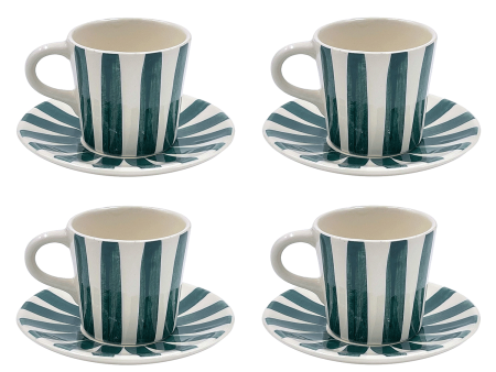 Green Stripes Espresso Cup & Saucers (Set of 4) Supply