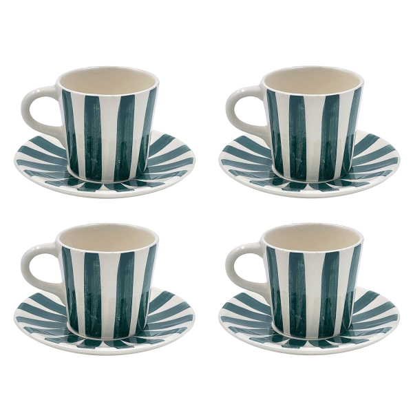 Green Stripes Espresso Cup & Saucers (Set of 4) Supply