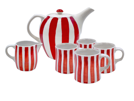 Red Stripes Tea Set (6 Piece) For Discount